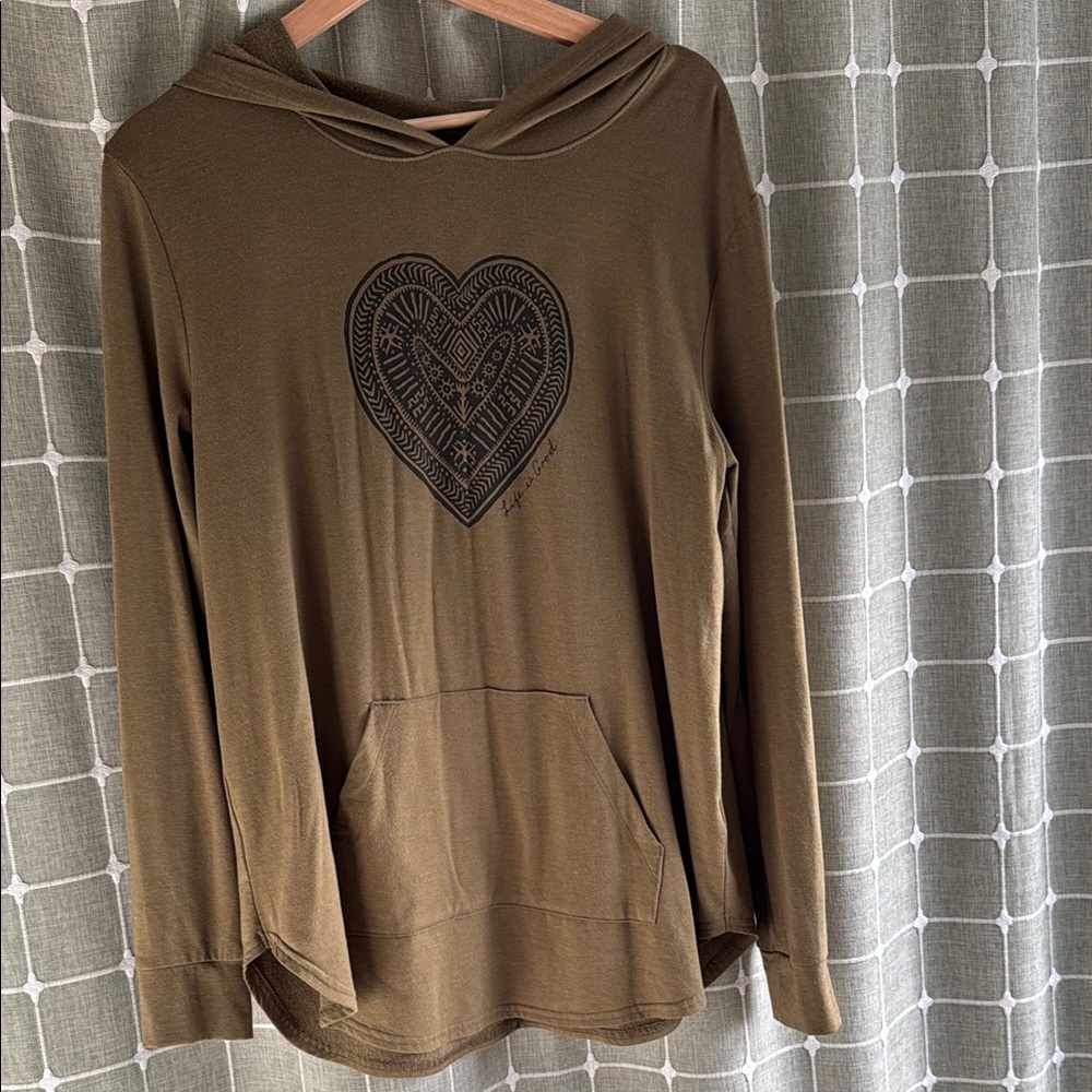 Life is Good - Olive green hooded pullover size medium